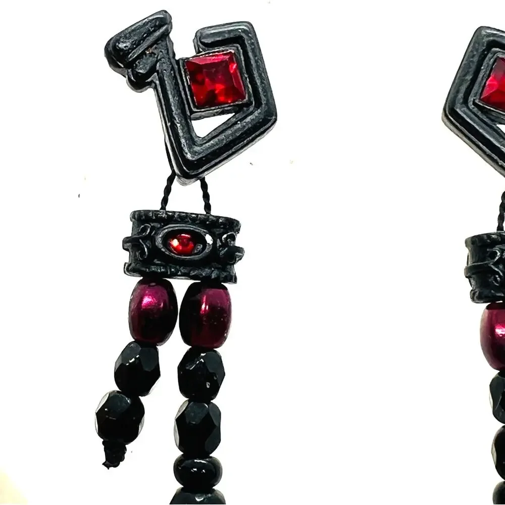 Chico's Black Red Geometric Dangle Earrings Pierced Gothic Avant Garde